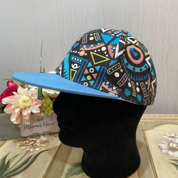 80s 90s Style Abstract Print Strapback Cap Hat Adjustable Unisex 100% Cotton - Picture 5 of 14